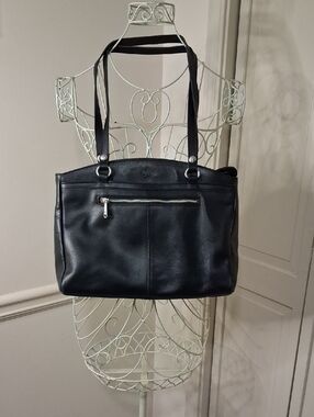 Patricia Nash Black Leather Tote with Front Zip Pocket
